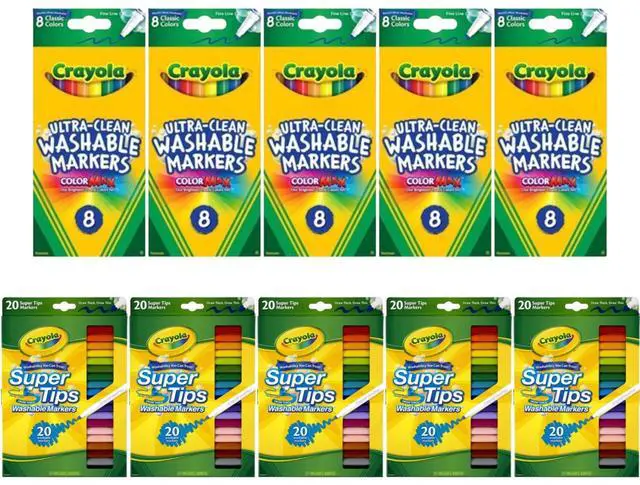 Main image of Crayola Washable Marker Combo Pack 5 Pack 8 Fine Line Markers + 5 Pack 20 Super Tips Markers