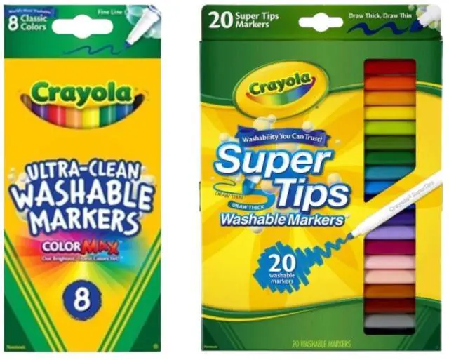Main image of Crayola Washable Marker Combo Pack 8 Fine Line Markers + 20 Super Tips Markers