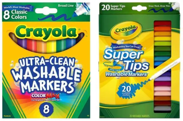 Main image of Crayola Washable Marker Combo Pack 8 Broad Line Markers + 20 Super Tips Markers