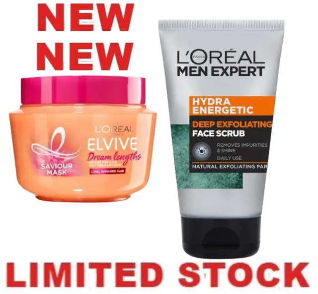 Main image of L'Oréal Hair & Face Care Set - Elvive Dream Length Hair Mask 300ml + Men Expert Facial Scrub 100ml