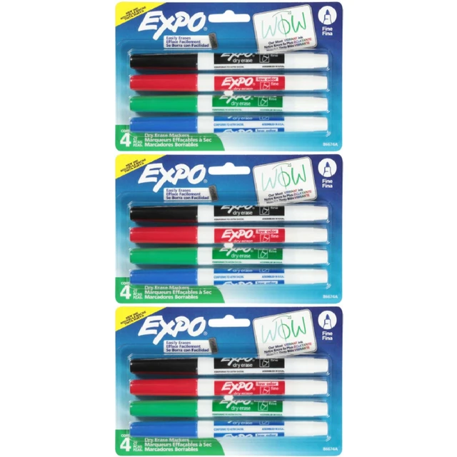 Alt view image 2 of 3 - Expo Low Odor Fine Tip Dry Erase Markers 4 Count (3-Pack)