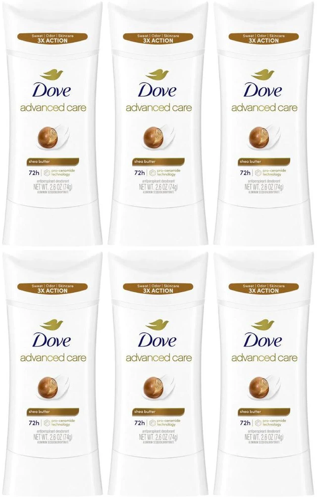 Alt view image 3 of 3 - Dove Advanced Care Shea Butter Antiperspirant Deodorant Stick 2.6 oz (6-Pack)