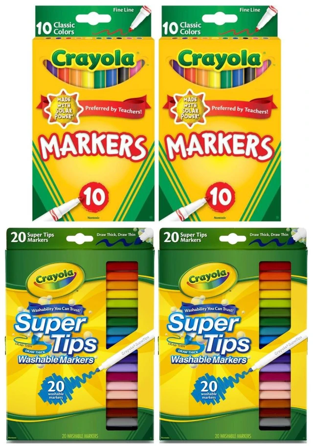 Main image of Crayola 2x Fine Line Markers 10 ct + 2x Super Tips Markers 20 ct - 4 Pack
