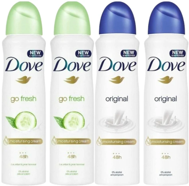 Main image of Dove Go Fresh Antiperspirant Spray 150 ml Combo Pack - 2x Cucumber + 2x Original