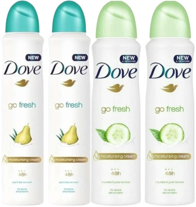 Main image of Dove Go Fresh Antiperspirant Spray 150 ml Bundle - 2x Pear & Aloe + 2x Cucumber