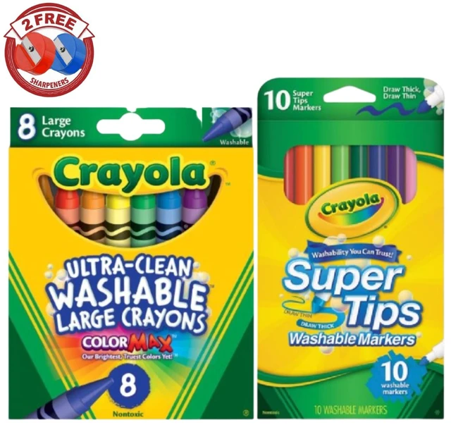 Main image of Crayola Super Tips 10ct & Large Washable Crayons 8ct + 2 FREE Sharpeners