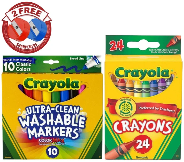Main image of Crayola Crayons 24ct & Washable Broad Line 10ct + 2 FREE Sharpeners