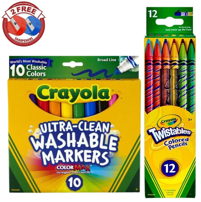Main image of Crayola Twistables Pencils 12ct & Washable Broad Line 10ct + 2 FREE Sharpeners