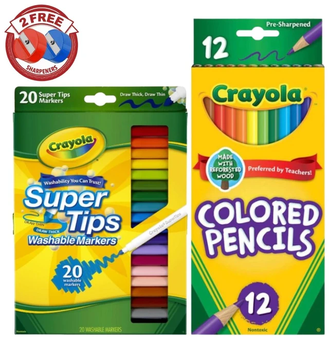 Main image of Crayola Super Tips 20ct & Colored Pencils 12ct + 2 FREE Sharpeners