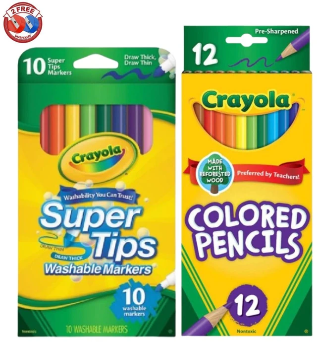 Main image of Crayola Colored Pencils 12ct & Super Tips 10ct + 2 FREE Sharpeners