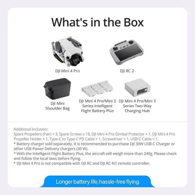 Alt view image 3 of 7 - DJI Mini 4 Pro Fly More Combo Plus with DJI RC 2, Drones with Camera for Adults 4K, 3 Intelligent Flight Battery Plus for up to 135 Mins Flight Time, Smart Return to Home, Drone for Beginners