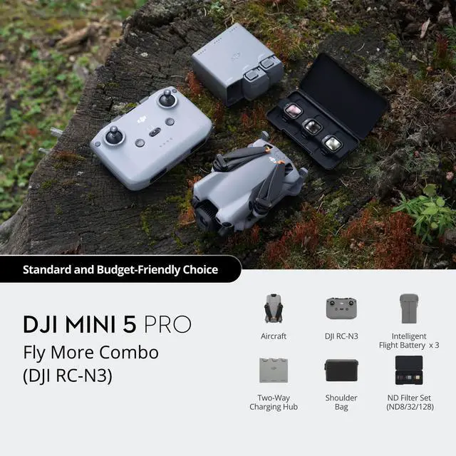 Alt view image 3 of 7 - DJI Mini 5 Pro Fly More Combo with DJI RC-N3, Drone with Camera, 1-Inch CMOS, 4K Drone for Beginners with Omnidirectional Obstacle Sensing, ActiveTrack 360°, 225° Gimbal Rotation, 3 Batteries