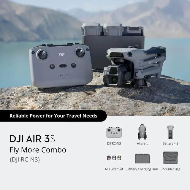 Alt view image 2 of 7 - DJI Air 3S Fly More Combo (RC-N3), Drone with 1" CMOS Wide-Angle & Medium Tele Camera, 4K/60fps HDR Video, Nightscape Omnidirectional Obstacle Sensing & 3 Batteries for Extended Flight Time