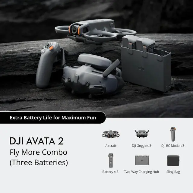 Alt view image 3 of 7 - DJI Avata 2 Fly More Combo (3 Batteries), FPV Drones with Camera for Adults 4K, Immersive Experience, One-Push Acrobatics, Built-in Propeller Guard, 155° FOV, Drone Compliant with FAA Remote ID