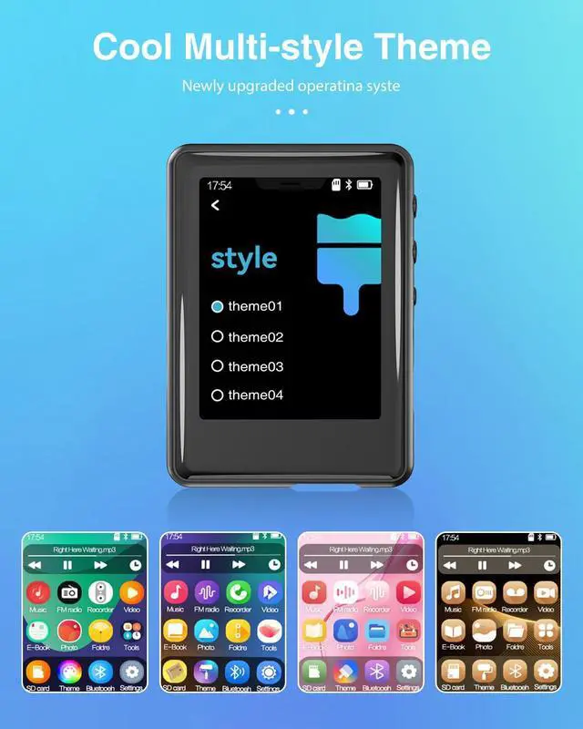 Alt view image 3 of 7 - MP3 Player with Bluetooth 5.3,Tokemisc 16GB Full Touchscreen Kids Portable Music Device with Speaker,FM Radio,E-Book,Built-in Micro SD Card Slot,Earphones Included,Max 256GB Expand