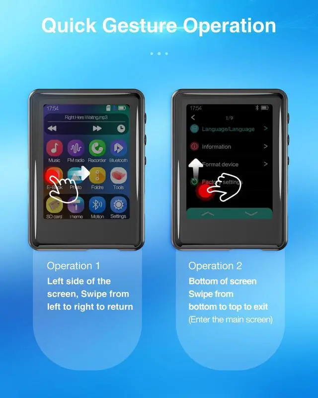 Alt view image 2 of 7 - MP3 Player with Bluetooth 5.3,Tokemisc 16GB Full Touchscreen Kids Portable Music Device with Speaker,FM Radio,E-Book,Built-in Micro SD Card Slot,Earphones Included,Max 256GB Expand