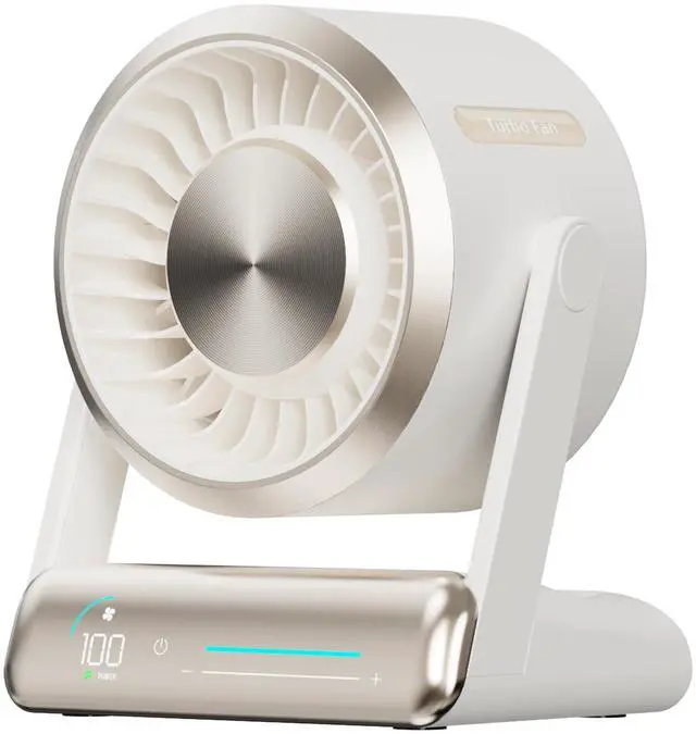 Main image of Coolhill USB Desk Fan for Bedroom: 100 Speeds Digital Display Quiet Table Negative Ion Fan with Turbo Airflow, 90° Rotating Small Rechargeable Battery Desktop Fans for Home Office White