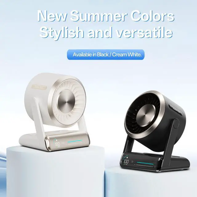 Alt view image 6 of 6 - Coolhill USB Desk Fan for Bedroom: 100 Speeds Digital Display Quiet Table Negative Ion Fan with Turbo Airflow, 90° Rotating Small Rechargeable Battery Desktop Fans for Home Office White