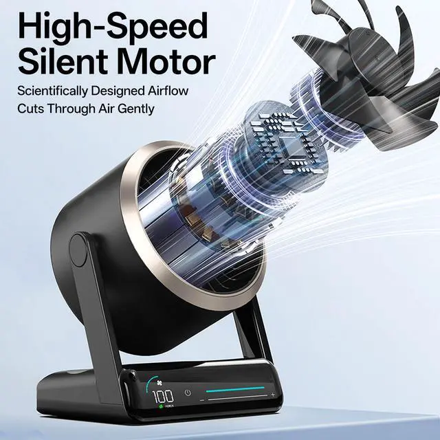 Alt view image 5 of 6 - Coolhill USB Desk Fan for Bedroom: 100 Speeds Digital Display Quiet Table Negative Ion Fan with Turbo Airflow, 90° Rotating Small Rechargeable Battery Desktop Fans for Home Office White