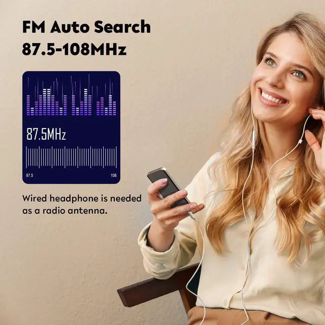 Alt view image 6 of 7 - 64GB MP3 Player with Bluetooth 5.3, AGPTEK 2.4 inch Screen Portable Music Player with Speaker, FM Radio, Voice Recorder, Real Built-in 64GB, Supports Expanded Up to 128GB