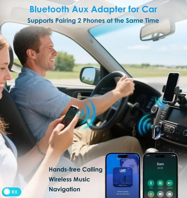 Alt view image 5 of 7 - Airplane Bluetooth Adapter for 2 AirPods Headphones or BT Devices, Bluetooth Transmitter for TV Dual Link Low Latency, Wireless AUX Adapter Receiver for Speakers/Car Stereo, KAIY Transmitter Receiver