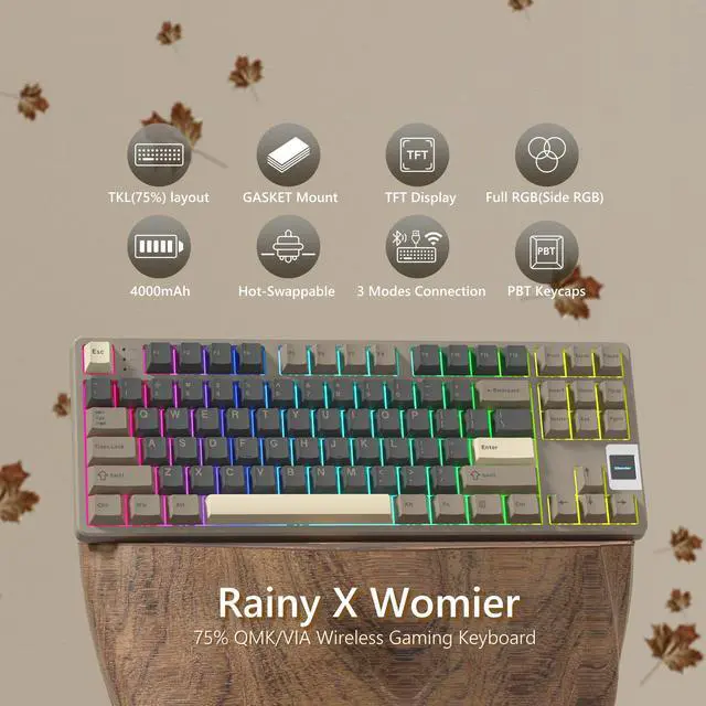 Alt view image 2 of 7 - Rainy75 QK87 75% Keyboard with Multimedia Screen, QMK/VIA Wireless Gaming Keyboard, Creamy Mechanical Key Board,3-Mode RGB Custom Gasket Hot Swappable for Windows&Mac, POM Linear Switch (Green Brown)