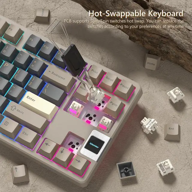 Alt view image 3 of 7 - Rainy75 QK87 75% Keyboard with Multimedia Screen, QMK/VIA Wireless Gaming Keyboard, Creamy Mechanical Key Board,3-Mode RGB Custom Gasket Hot Swappable for Windows&Mac, POM Linear Switch (Green Brown)