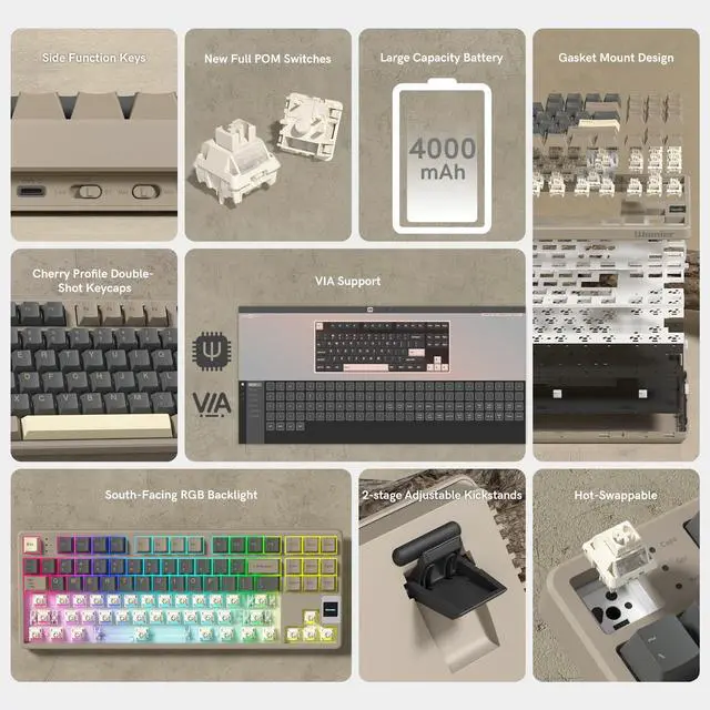 Alt view image 5 of 7 - Rainy75 QK87 75% Keyboard with Multimedia Screen, QMK/VIA Wireless Gaming Keyboard, Creamy Mechanical Key Board,3-Mode RGB Custom Gasket Hot Swappable for Windows&Mac, POM Linear Switch (Green Brown)