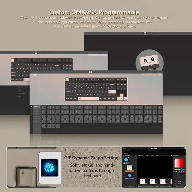 Alt view image 7 of 7 - Rainy75 QK87 75% Keyboard with Multimedia Screen, QMK/VIA Wireless Gaming Keyboard, Creamy Mechanical Key Board,3-Mode RGB Custom Gasket Hot Swappable for Windows&Mac, POM Linear Switch (Green Brown)