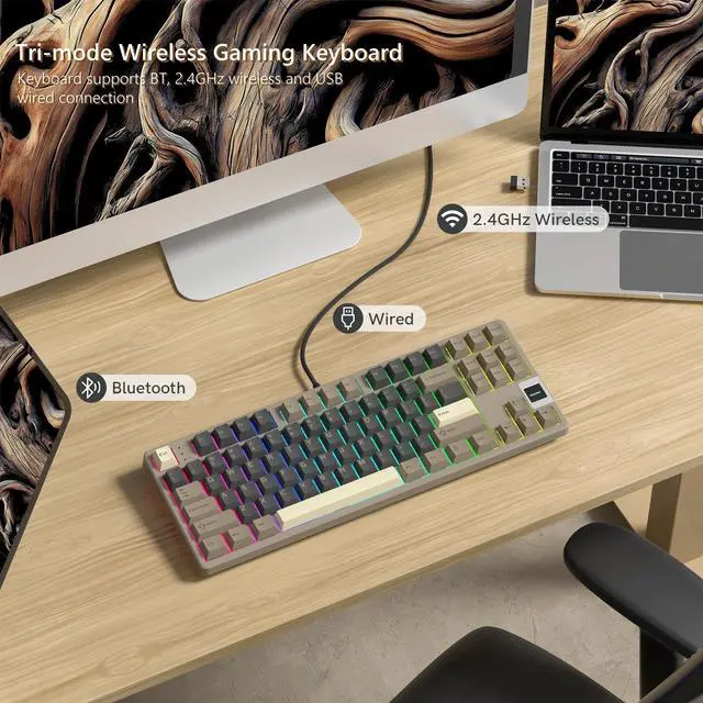 Alt view image 6 of 7 - Rainy75 QK87 75% Keyboard with Multimedia Screen, QMK/VIA Wireless Gaming Keyboard, Creamy Mechanical Key Board,3-Mode RGB Custom Gasket Hot Swappable for Windows&Mac, POM Linear Switch (Green Brown)