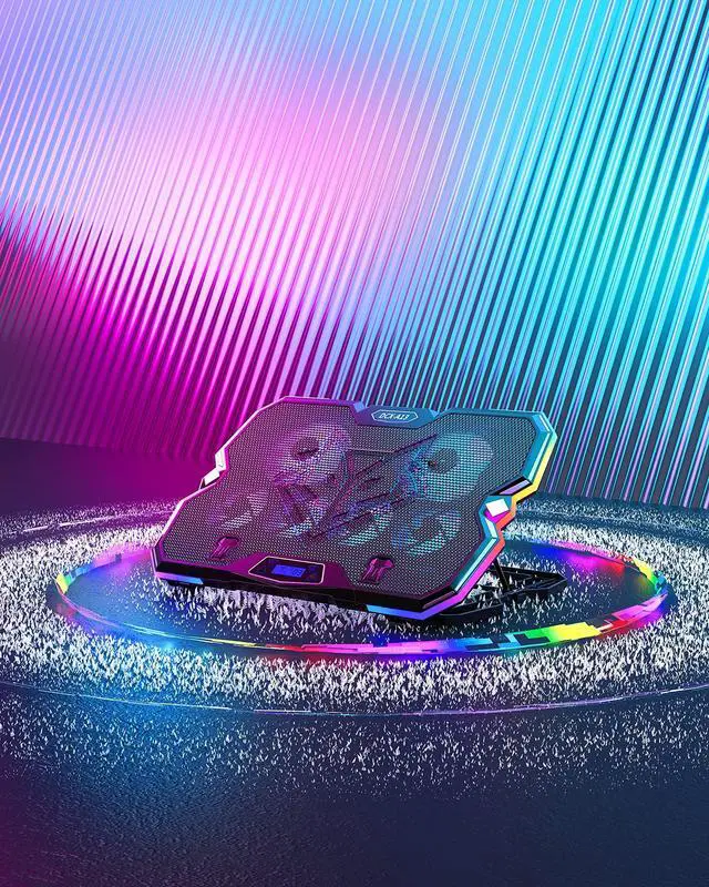 Alt view image 7 of 7 - KeiBn Upgrade Laptop Cooling Pad A13,RGB Lights Laptop Cooler 6 Fans for up to 15.6 Inch Laptops,10 Modes Light, 7 Height Stands, 2 USB Ports - Blue