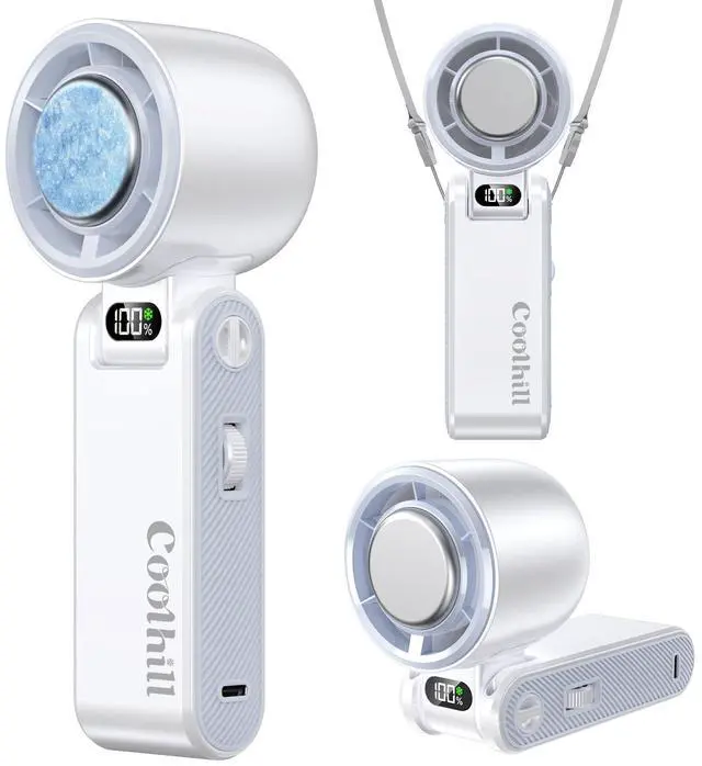 Main image of Coolhill Handheld Portable Fan with Ice Cooler: 100-Speed 5500mAh Rechargeable Handheld Fan, 12H Time Hand Cooling Personal Fans with 20000 RPM Air Turbo Tech for Travel Outdoor (White)