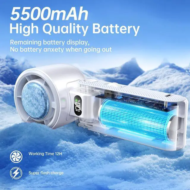 Alt view image 4 of 7 - Coolhill Handheld Portable Fan with Ice Cooler: 100-Speed 5500mAh Rechargeable Handheld Fan, 12H Time Hand Cooling Personal Fans with 20000 RPM Air Turbo Tech for Travel Outdoor (White)