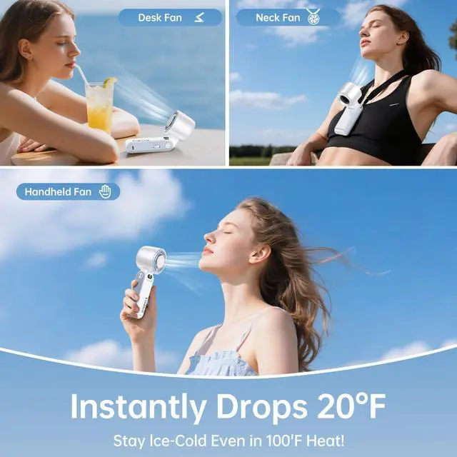 Alt view image 7 of 7 - Coolhill Handheld Portable Fan with Ice Cooler: 100-Speed 5500mAh Rechargeable Handheld Fan, 12H Time Hand Cooling Personal Fans with 20000 RPM Air Turbo Tech for Travel Outdoor (White)