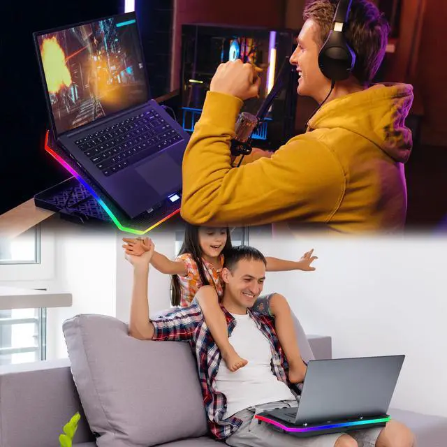 Alt view image 6 of 6 - Laptop Cooling Pad RGB Gaming Notebook Cooler for Desk and Lap Use, MOOJAY Laptop Fan Stand 8 Adjustable Heights with 8 Quiet Fans and Phone Holder, for 15.6-17.3 Inch Laptops - Blue LED Light