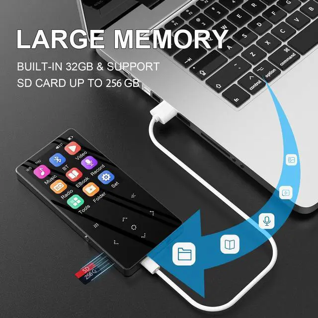 Alt view image 5 of 7 - MP3 Player with 2.8 inch TFT Color Screen, Music Player with Bluetooth Support fm Radio Video ebook Built-in 32gb