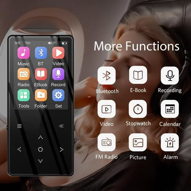 Alt view image 4 of 7 - MP3 Player with 2.8 inch TFT Color Screen, Music Player with Bluetooth Support fm Radio Video ebook Built-in 32gb