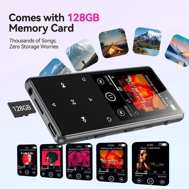 Alt view image 3 of 7 - 128GB MP3 Player with Bluetooth 5.4, M6 2.4 inch Music Player with One-Click Recording, Built in Speaker and FM Radio, Touch Buttons(Black)