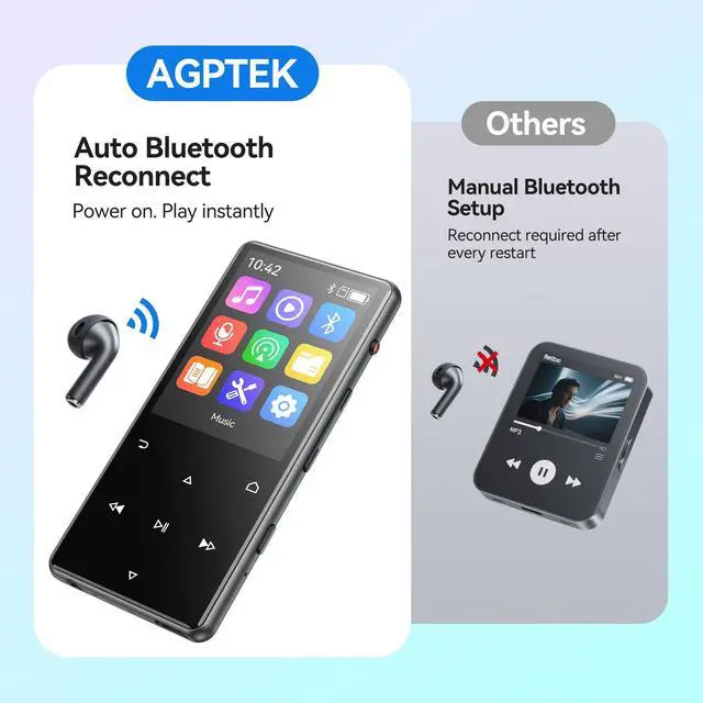 Alt view image 5 of 7 - 128GB MP3 Player with Bluetooth 5.4, M6 2.4 inch Music Player with One-Click Recording, Built in Speaker and FM Radio, Touch Buttons(Black)