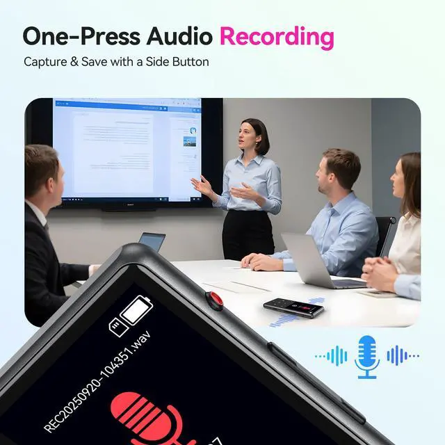 Alt view image 4 of 7 - 128GB MP3 Player with Bluetooth 5.4, M6 2.4 inch Music Player with One-Click Recording, Built in Speaker and FM Radio, Touch Buttons(Black)