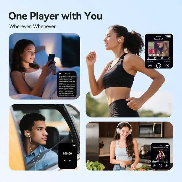 Alt view image 7 of 7 - 128GB MP3 Player with Bluetooth 5.4, M6 2.4 inch Music Player with One-Click Recording, Built in Speaker and FM Radio, Touch Buttons(Black)