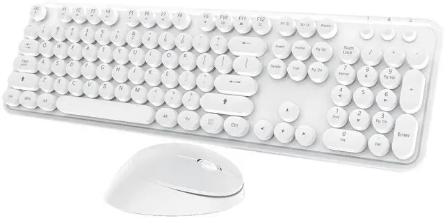 Main image of Wireless Keyboard Mouse Combo, 104 Keys Cute White Keyboard with Number Pad & Mouse for Windows, Computer, PC, Notebook, Laptop (White)