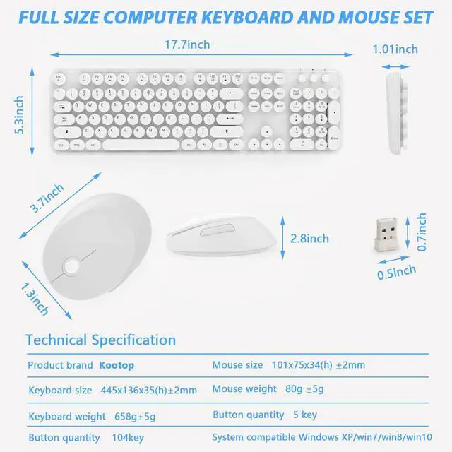Alt view image 5 of 7 - Wireless Keyboard Mouse Combo, 104 Keys Cute White Keyboard with Number Pad & Mouse for Windows, Computer, PC, Notebook, Laptop (White)