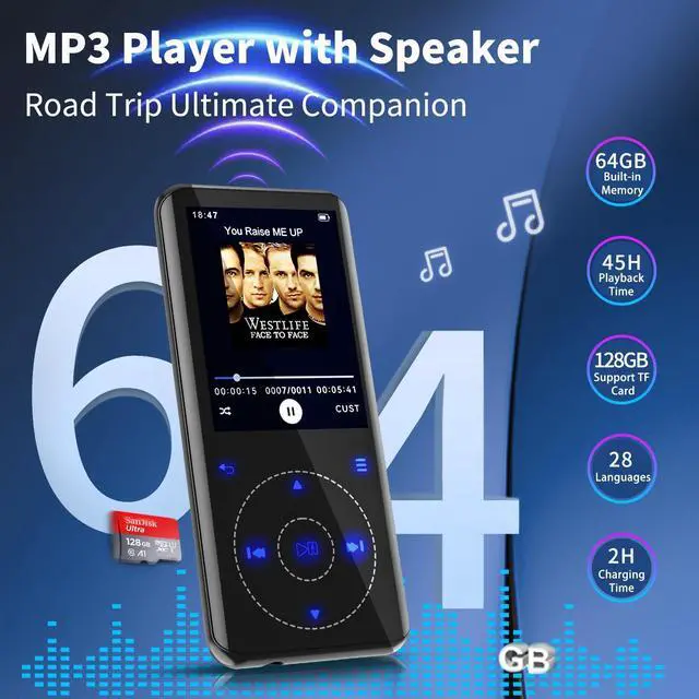 Alt view image 4 of 7 - RUIZU 64GB MP3 Player with Bluetooth 5.3, Speaker, 2.4 inch Screen, Portable Music Player for Sport Running, FM Radio, Voice Recorder, Digital Audio Video Shuffle Playback, Support 128GB Micro SD Card