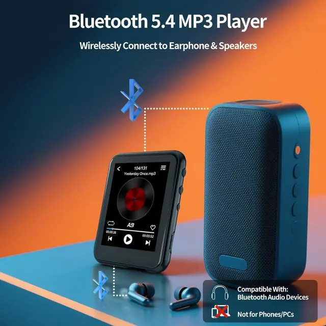 Alt view image 2 of 7 - MP3 Player with Bluetooth 5.4,Kids Portable Music Player with Speaker,FM Radio,Voice Recorder,Touchscreen MP3 Player with Earphones,Built-in Micro SD Card Slot,Supports up to 512GB Expand