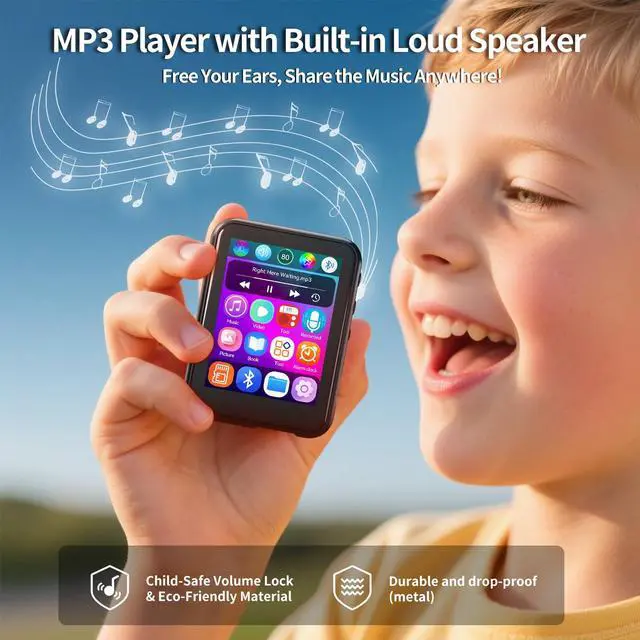 Alt view image 5 of 7 - MP3 Player with Bluetooth 5.4,Kids Portable Music Player with Speaker,FM Radio,Voice Recorder,Touchscreen MP3 Player with Earphones,Built-in Micro SD Card Slot,Supports up to 512GB Expand