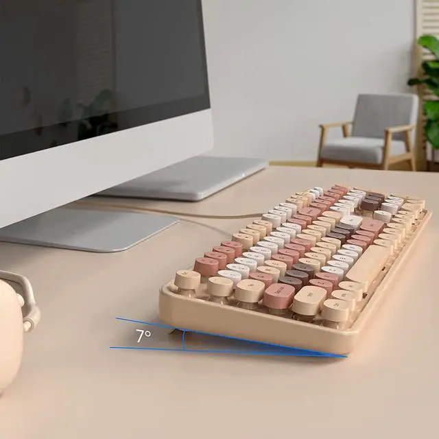 Alt view image 4 of 7 - Wired Computer Keyboard - Milk Tea Colorful Retro Full Size Round Keycaps Plug and Play Typewriter Cute Keyboards for Windows, Laptop, PC, Desktop, Computer