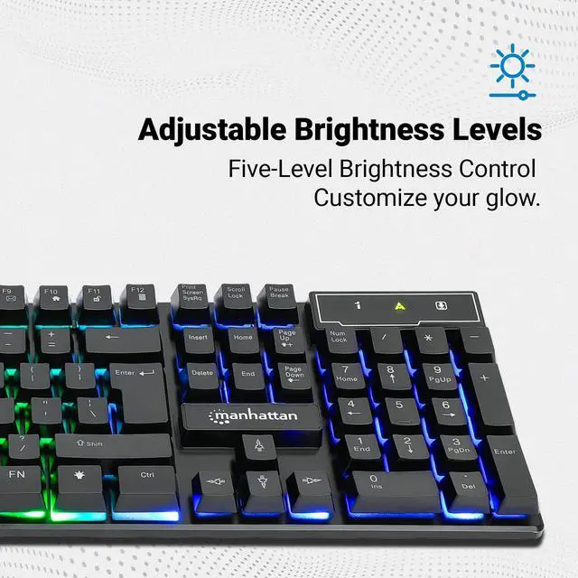 Alt view image 6 of 7 - MANHATTAN RGB LED USB Gaming Keyboard - Full Size, Rainbow Backlight, Spill-Resistant, Quiet Keystrokes, 12 Multimedia Function Keys, for Computer, PC, Desktop, Gamer 3 Yr Mfg Warranty - 180603
