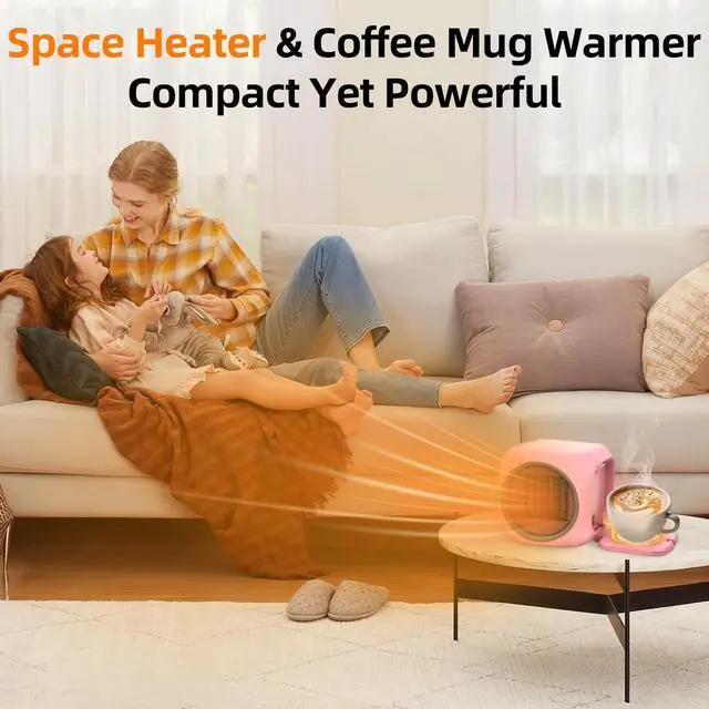 Alt view image 2 of 7 - Upgraded Space Heater & Candle Warmer Plate, Space Heater for Indoor Use with Thermostat, Coffee Mug Warmer, 800W Portable Electric Heater for Bedrooms, Offices, Home