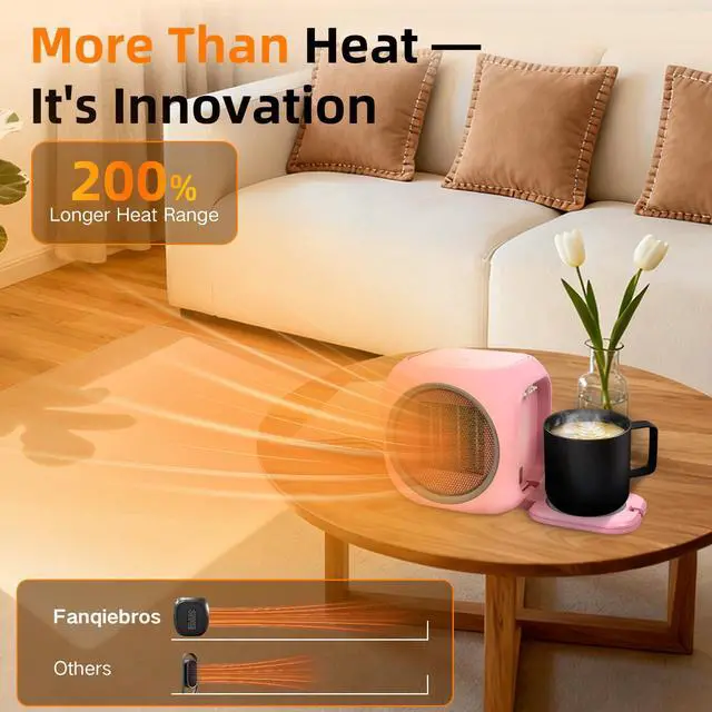 Alt view image 3 of 7 - Upgraded Space Heater & Candle Warmer Plate, Space Heater for Indoor Use with Thermostat, Coffee Mug Warmer, 800W Portable Electric Heater for Bedrooms, Offices, Home